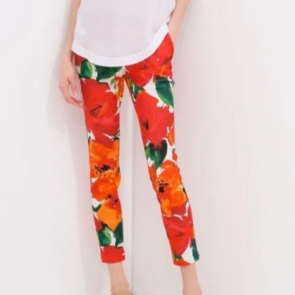 Zara Red & Orange Floral Cropped Pants